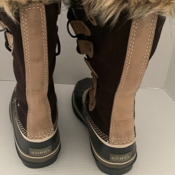Sorel Joan of Arctic Suede Mid-Calf Lace-Up Brown/ Tan Boots - Picture 3 of 5